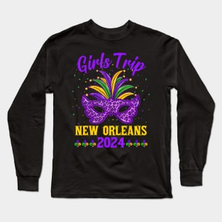 Girls Trip New  2024 Mardi Gras Mask Friends Vacation Long Sleeve T-Shirt